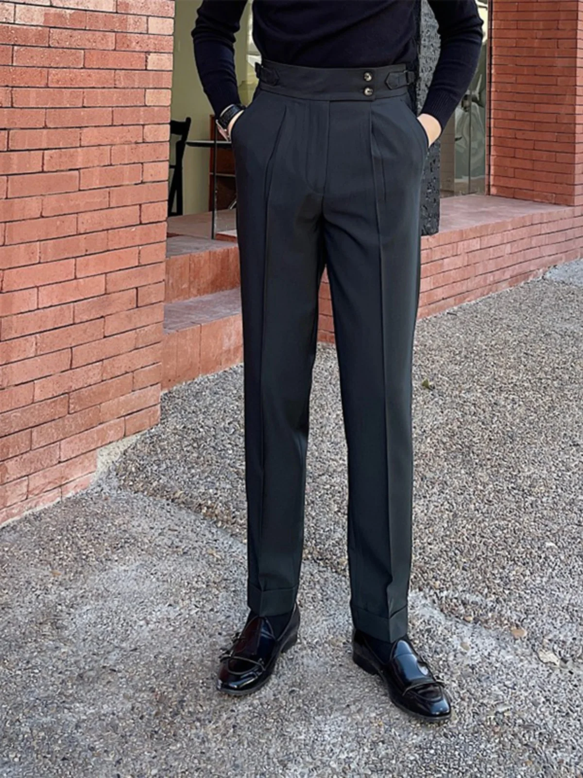 

Мужские брюки с высокой талией, прямые, повседневные, струящиеся, не требующие глажки, в стиле ретро, осенние, для делового и повседневного образа