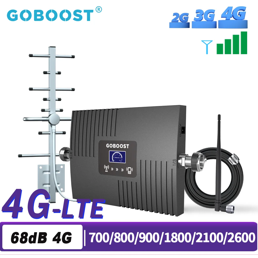 GOBOOST Signal Booster 4G LTE GSM 800 700MHz Band20 Band28 Network Cell Phone Cellular Amplifier With Antenna Cable Repeater Kit