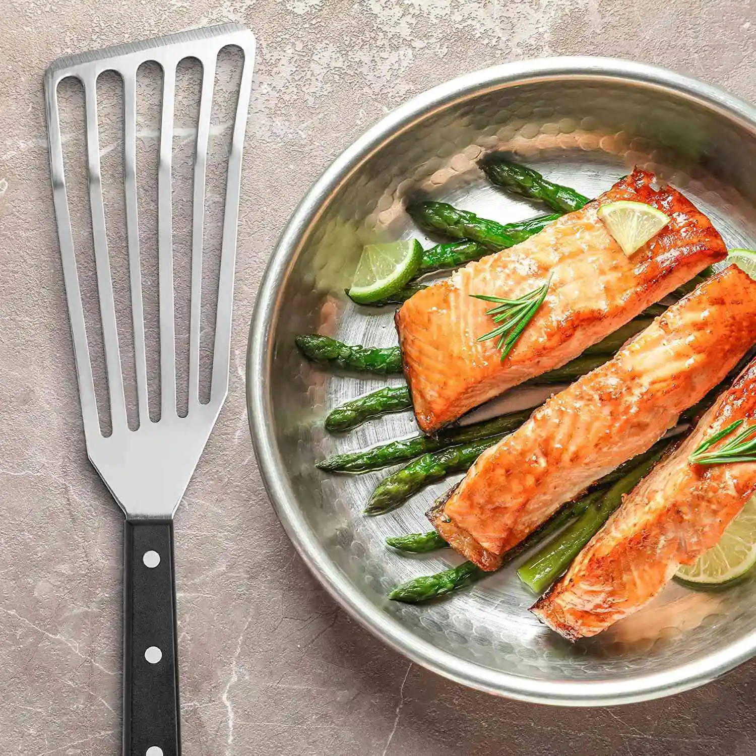 CHCH 12.4Inch Fish Spatula- Slotted Fish Turner Spatula With Sloped Head Design - Durable And Lightweight Thin Spatula Metal