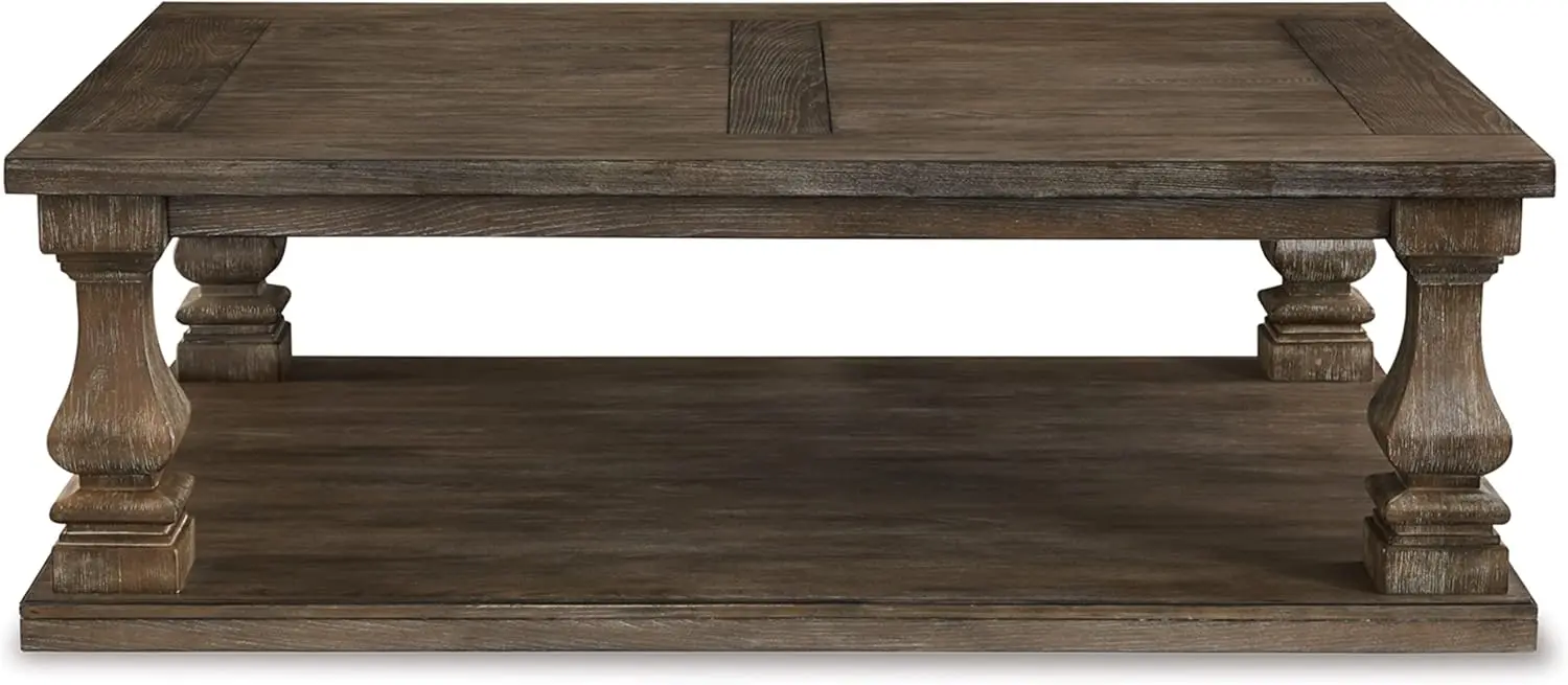 Johnelle Farmhouse Coffee Table With Weathered Gray Finish, Gray