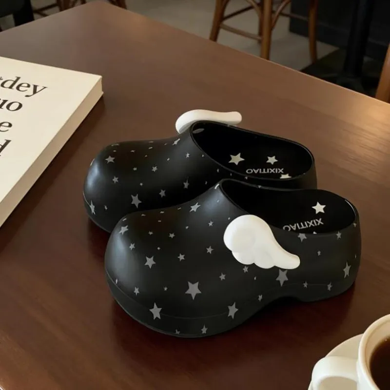 

Women Thick Sole Garden Shoes 2026 Summer Women's Star Wing Closed Toe Mules Slippers Height Increasing Anti Slip Outdoor Slides
