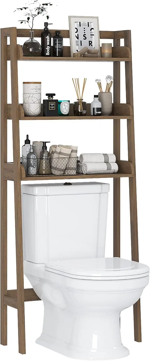 

3-Tier Over Toilet Storage Shelf, Bathroom Organizer with Wood Grain Finish for Space Saving