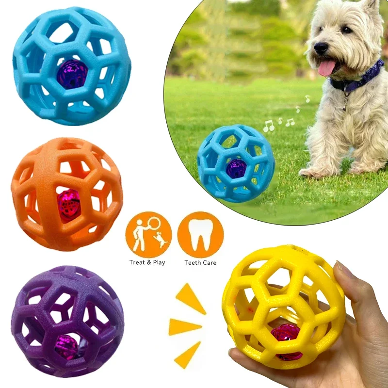 Cat Dog Natural Rubber Chew Toy Geometric Safety Ball With Bell Pet Interactive Ball Puppy Training Playing Teeth Cleaning Balls