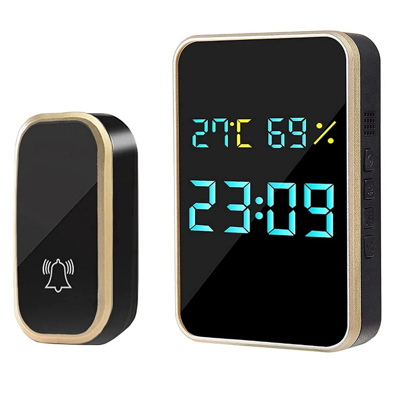 

New Wireless Doorbell, Battery-Free, Waterproof Wireless Doorbell Set, Display Temperature,For Apartments,Garden EU Plug
