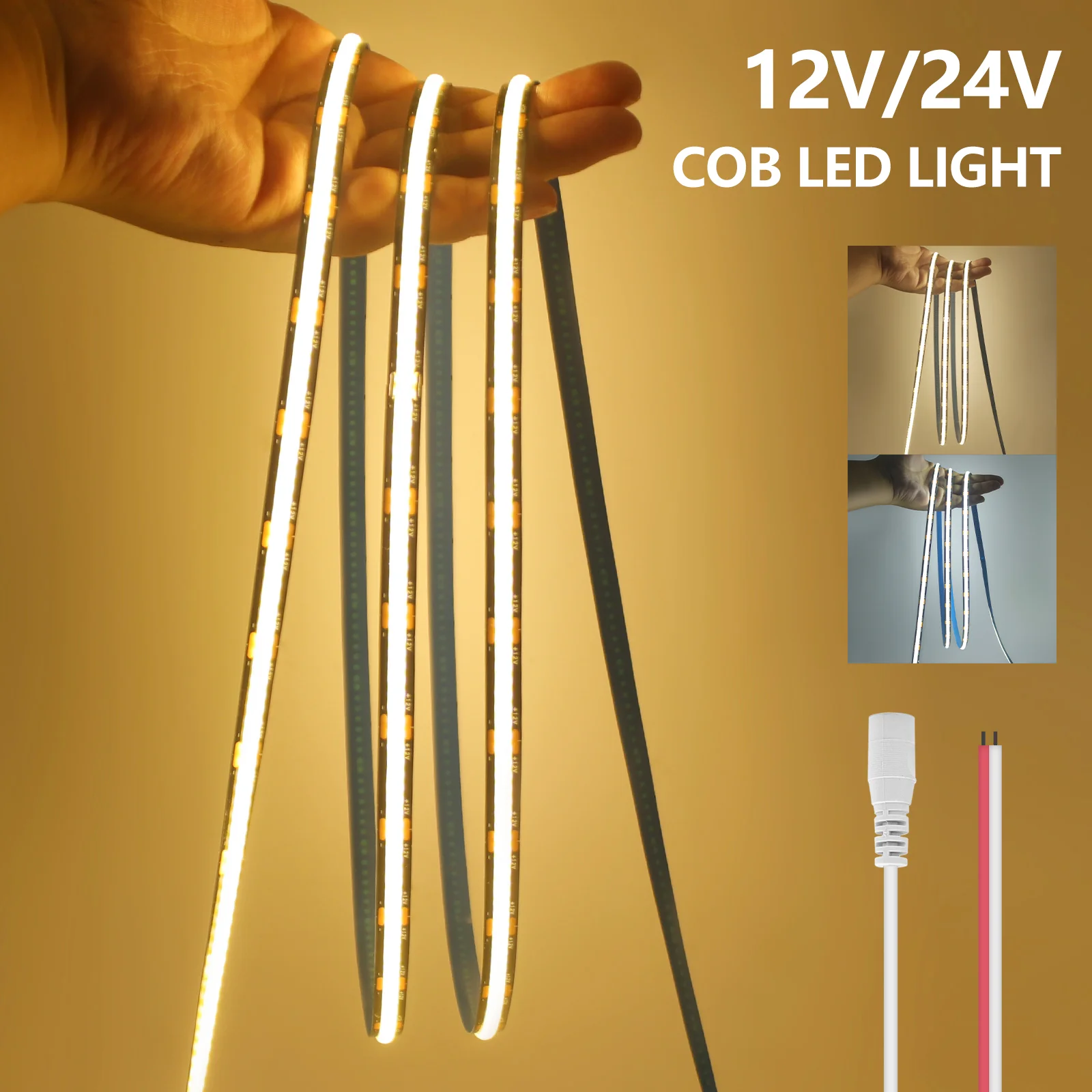 

COB LED Strip 12V 24V High Density Flexible Ribbon Tape 8mm 320LEDs/m 3000K 4000K 6000K FOB LED Light For Kitchen Home Decor
