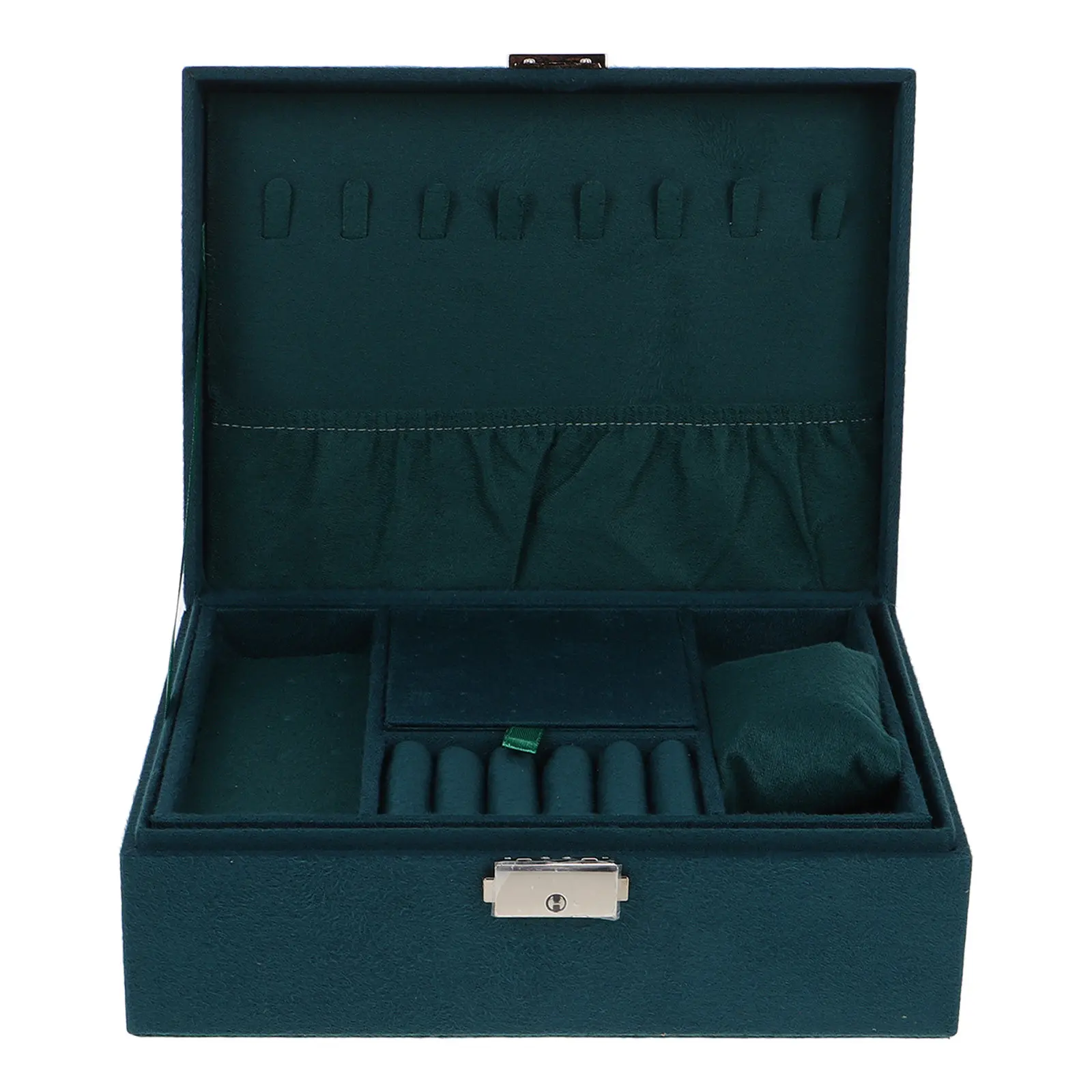 Double Layer Vintage Jewelry Box Lockable Large Capacity Organizer for Necklaces Watches Earrings Portable Jewelry Storage Case