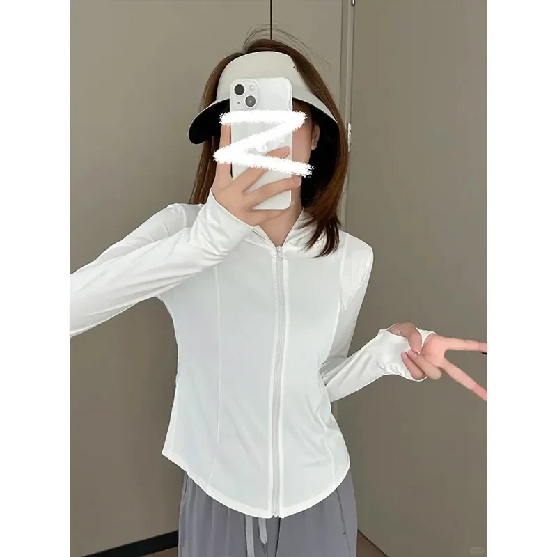 Women Cool Fabric Sun Protection Jacket Hooded Zip Up Breathable Loose Outdoor UV Coat