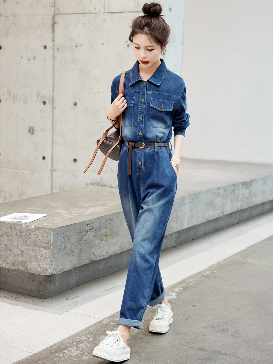 

Women's Denim Overalls High Waist Straight Leg Jeans Suit Faionable Spring Autumn High-End Feeling New 2025 Model