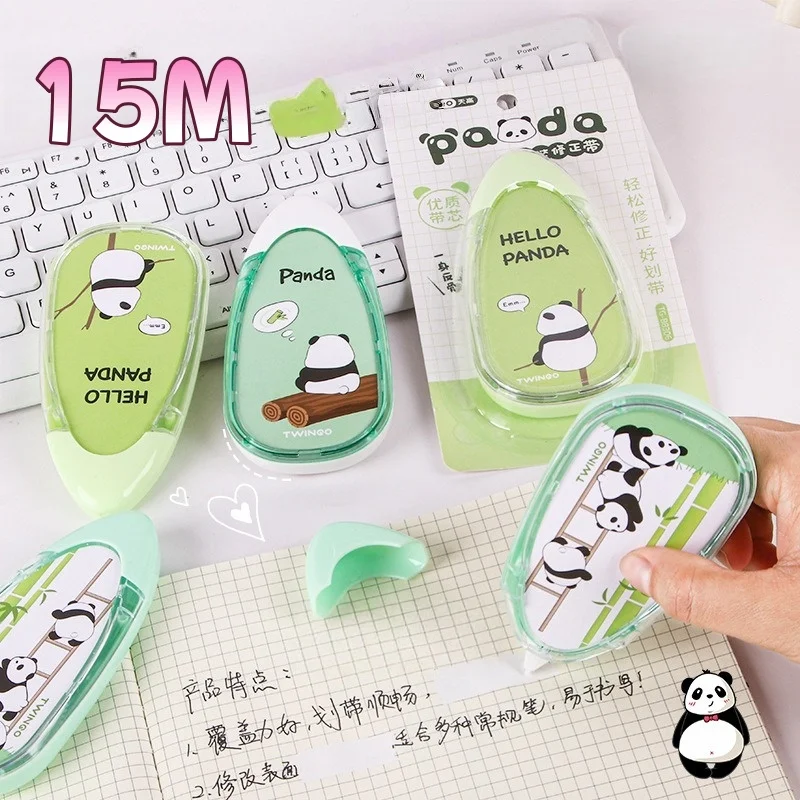 Cartoon Panda Korrekturband 15 Meter – Weißes Korrekturband für Schüler, sanftes Radieren für Hausaufgaben, niedliches Schulzubehör für Klassenzimmer-Belohnungen