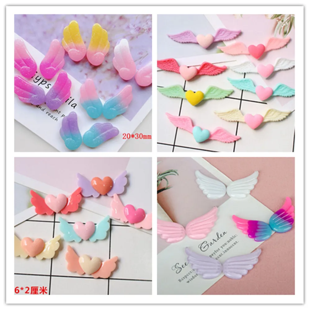 100pcs Kawaii Glitter Stars Wings Hearts Bowknot DIY Crafts Flatback Resin Cabochon Scrapbook Wedding Hairpin Accessories Craft