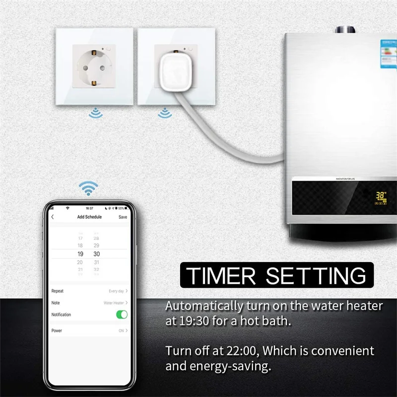 Energy Monitor Smart Socket EU Wifi Outlet Intelligent Safe Plug Glass Sockets Work with Tuya Smart Alexa Google Home Bingoelec