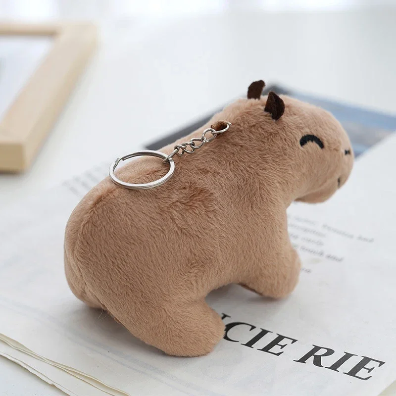 

12cm Simulation Capybara Plush Toy Stuffed Animals Keychain Keyring Soft Fluffy Capybara Dolls Bag Car Key Pendant Accessories