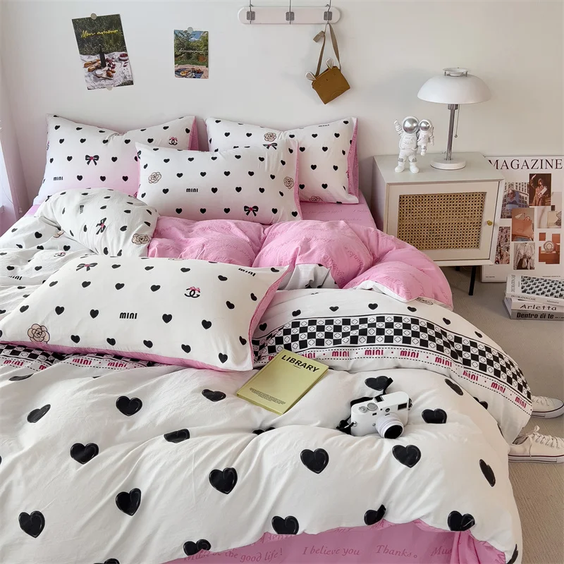 Pink Washed Cotton Bedding Set Duvet Cover Pillowcase bed sheet Washed Full Size Bed Linen Duvet Cover Set Queen/King 180 220