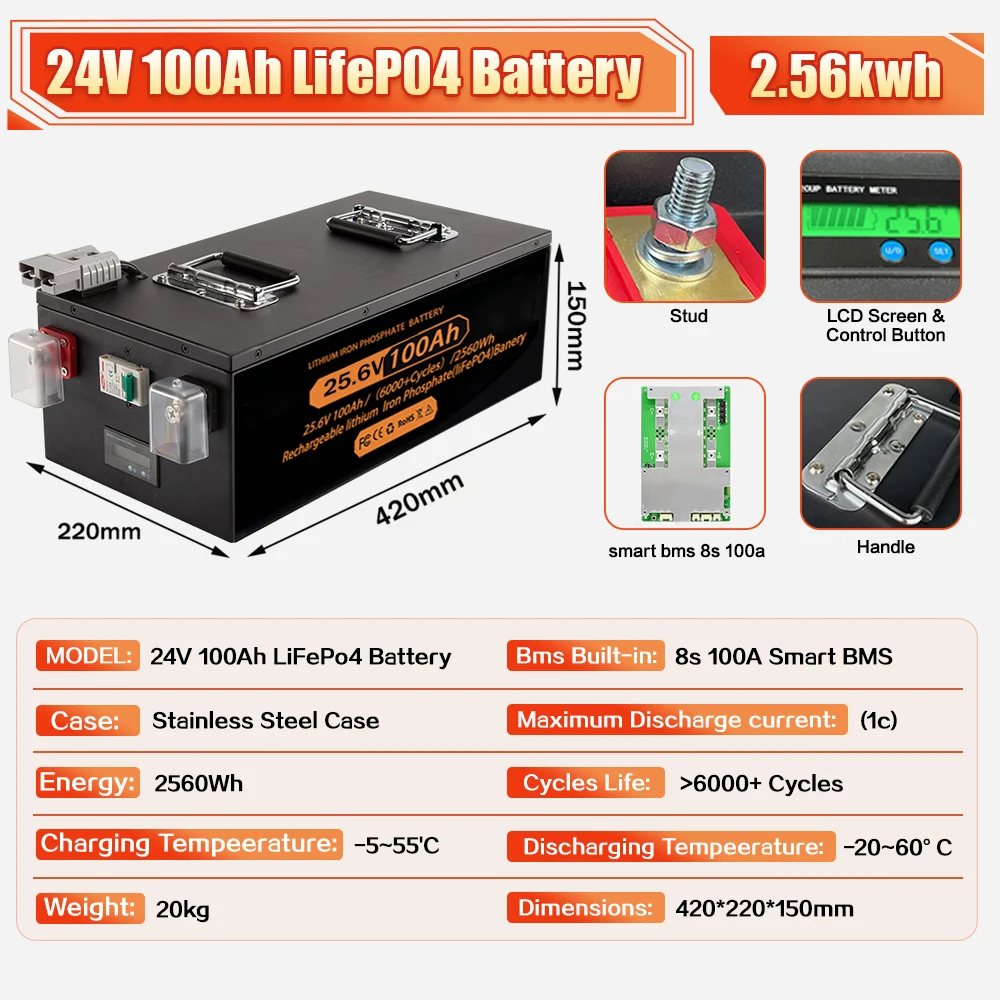 Brand New LiFePO4 12V 24V 48v 100ah 200ah 280ah 400Ah LiFePO4 Lithium Battery 100A BMS 6000+ cyclic for Inverter Solar RV No Tax