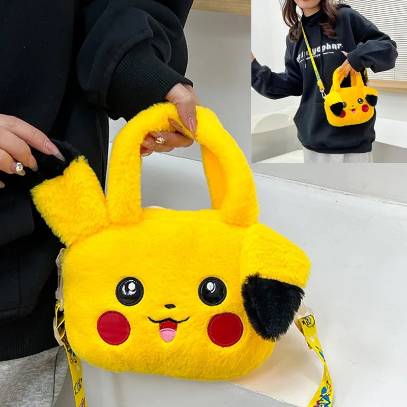 

Pikachu Kawaii Bag Cartoon Women Plush Shoulder Bag for Girls New Crossbody Bag Small Phone Purse Children Soft Handbag