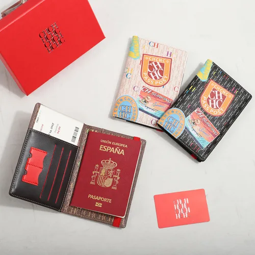 Imagen 2 del producto Porta pasaporte CH, funda para pasaporte con diseño elegante y estampado, bolsillo para tarjetas multifunción, organizador de documentos de viaje, esencial de viaje