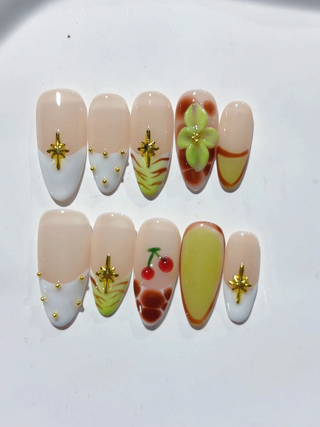 

French Style Gradient Cherry Stereo Flower Simple and Fashionable Manicure (D373)