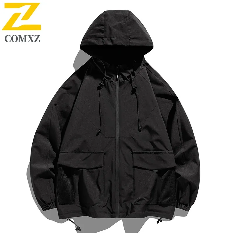 

Men Mountain Style Hooded Jacket Outdoor Workwear Windproof Water-Resistant Hiking Urban Streetwear Vintage Climbing Shell Coat