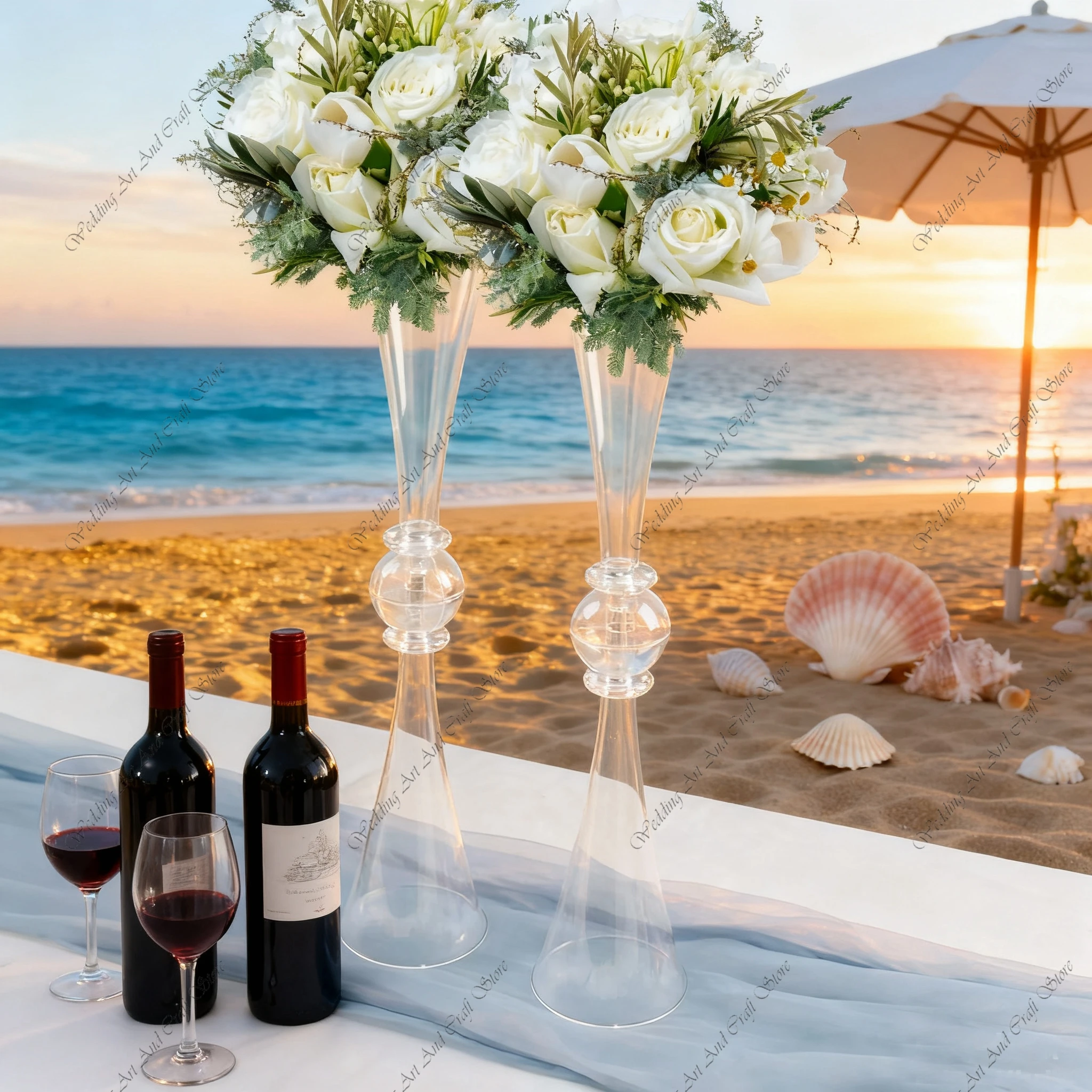 12pcs 68cm f30 Plastic Flower Vases Trumpet Design with Crystal Embellishments Clear Reversible Table Centerpieces ivy53