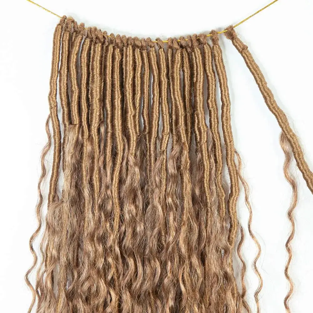 Crochê Locs Boho com cachos, Mel loira, Pré-looped, Luz Auburn Crochet, 26 ", 96 Vertentes, #27