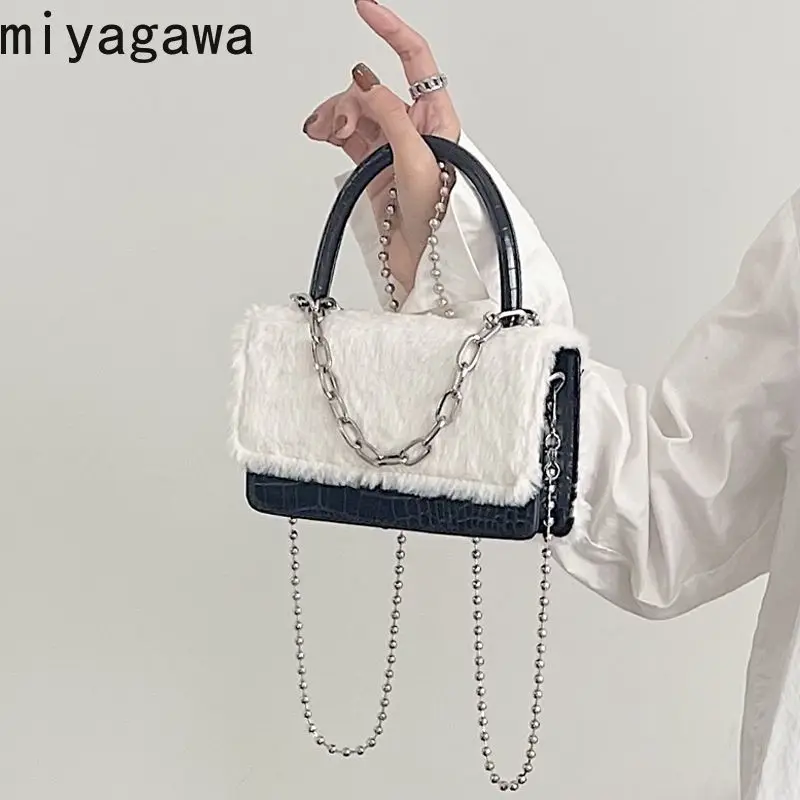 Miyagawa Chain Handheld Small Square Bag for Women 2023 Autumn/Winter New Fashion Retro Girl Cute One Shoulder Crossbody Bags