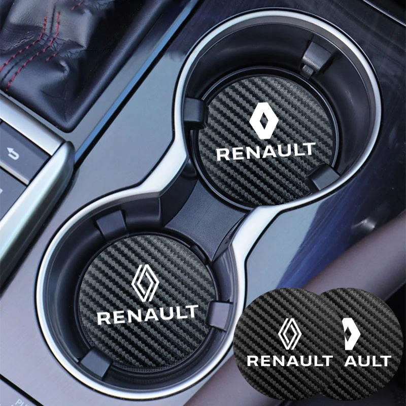 2 pièces de sous-verres de voiture, tapis pour gobelets à eau, coussinets imperméables pour Renault RS Clio Megane 2 3 4 Captur Trafic Twingo Scenic 2 Kadjar Zoe