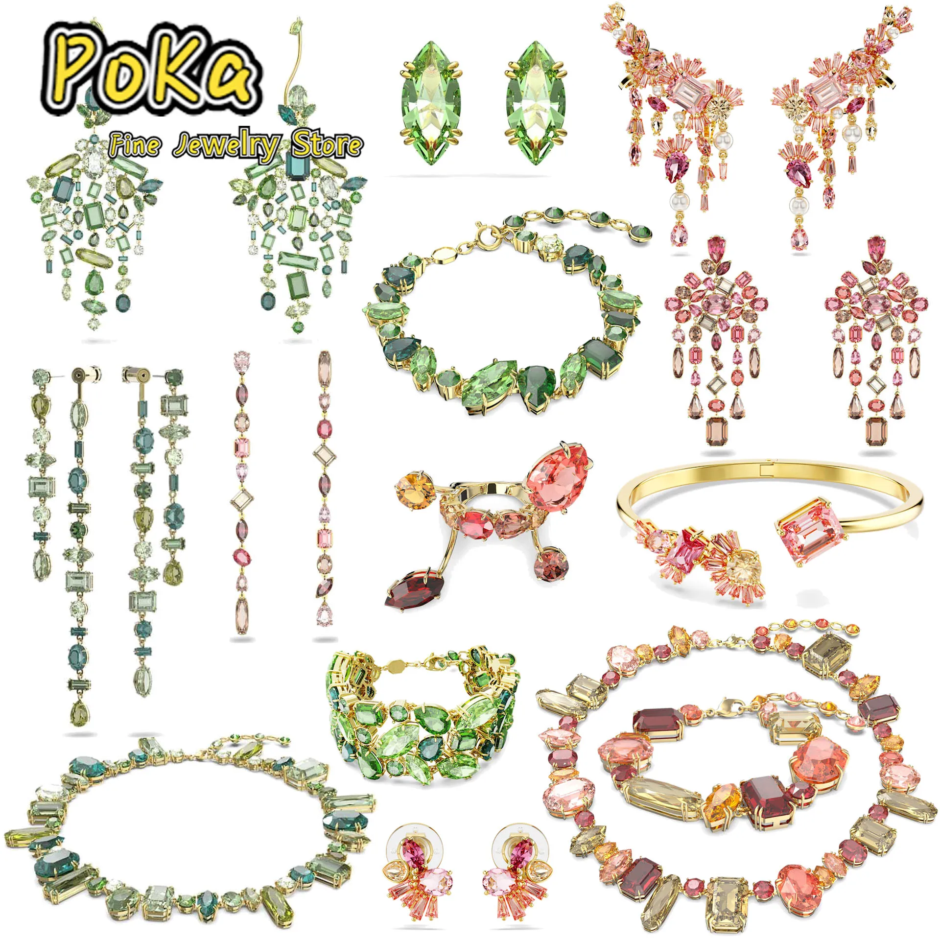 

Original Luxury Brand Fine Jewelry Sets Zircon Crystal Green Necklace Earring Bracelet Charms for Women Wedding Accessories