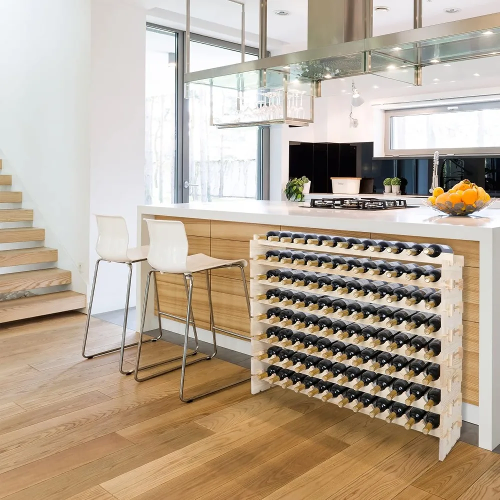 

96 Bottles Stackable Modular Wine Rack, 8-Tier Wooden Wine Storage Rack Freestanding Wine Holder Display Shelves