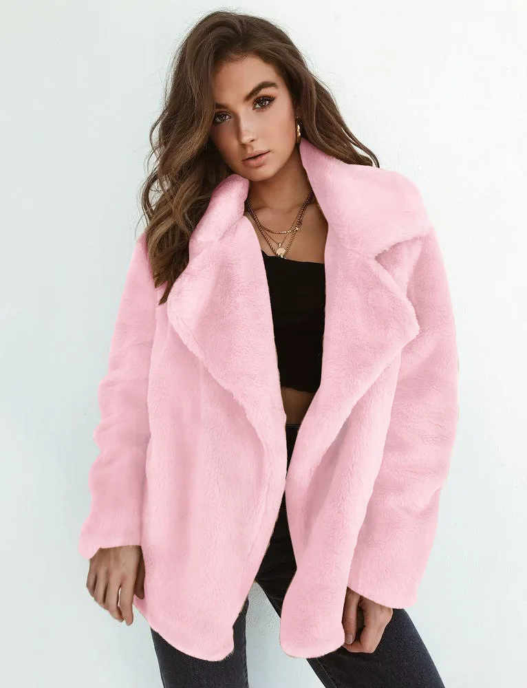

Sexy Women's Wool Coat Fluffy Lapel Jaet 202 Autumn Faion ort Outerwear Polyester Fiber Novel Material