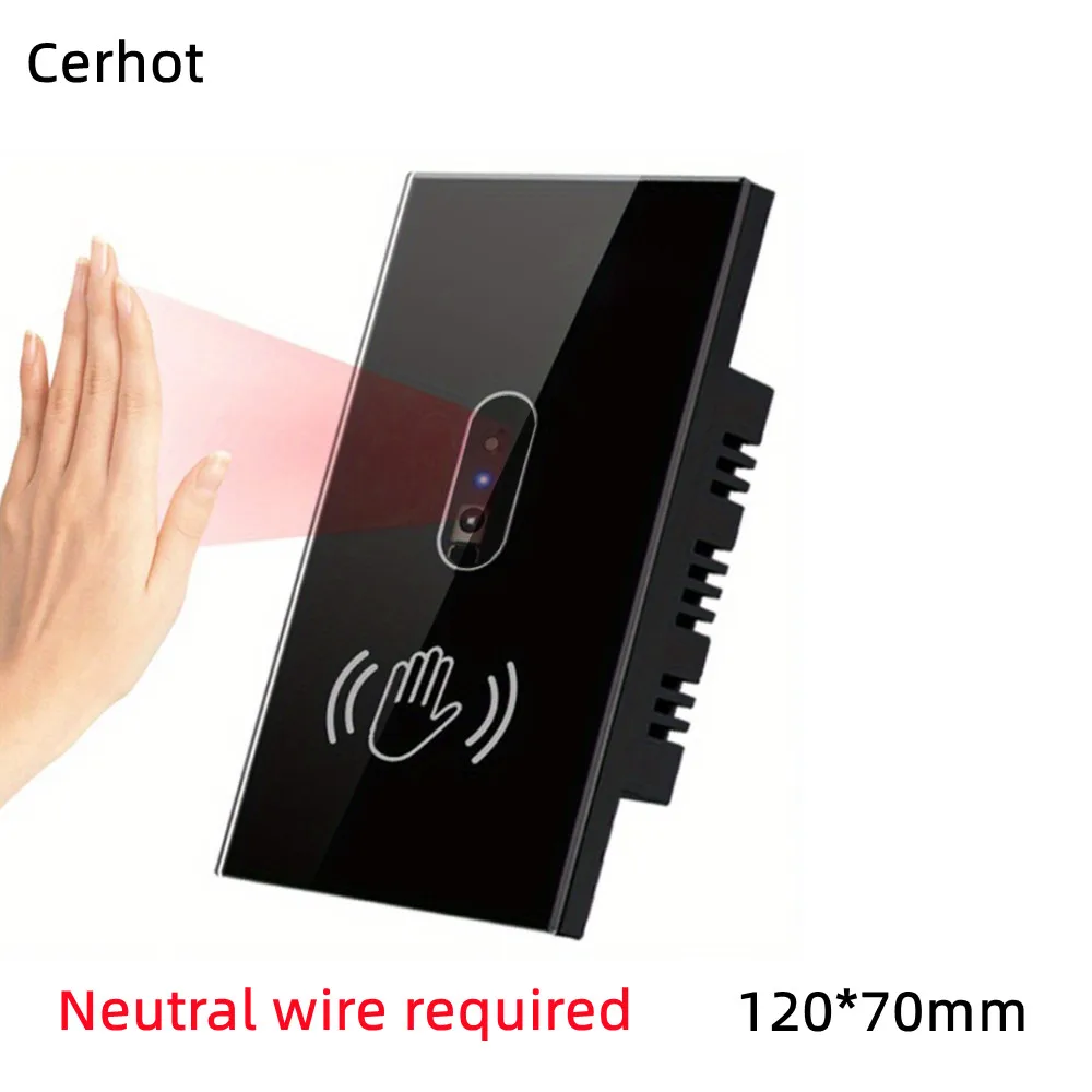 Cerhot  Need Neutral Wire IR Wall Light Switch Wave Infrared Sensor No Need Touch EU UK 220V Glass Screen Panel Electrical