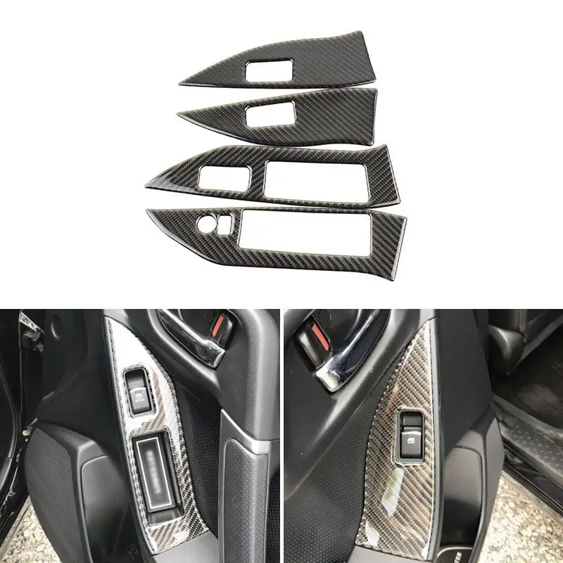 Car Interior Window Switch Buttons Panel Trim For Subaru Forester 2013 2014 2015 2016 2017 2018 LHD/RHD 4pcs Soft Carbon Fiber