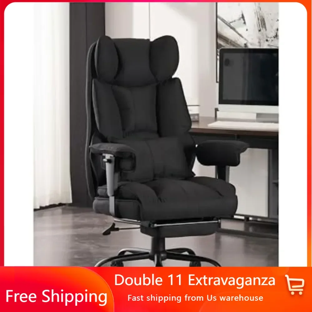 Fabric Office Chair, Weighing 400 Pounds, with A High Backrest with Foot Pedals To Relieve Back Pain, Black