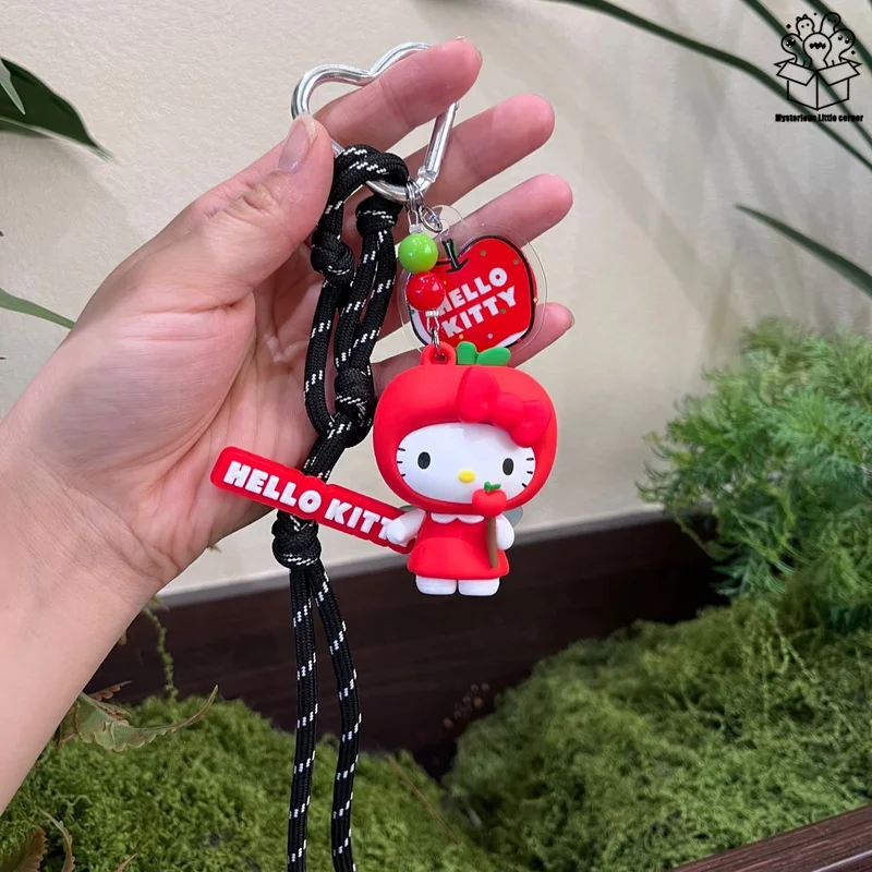 

Cute Hello Kitty Apple Series Lanyard Keychain Cartoon Animation Kitty Collection Ornament Backpack Charm Cute Festival Gift