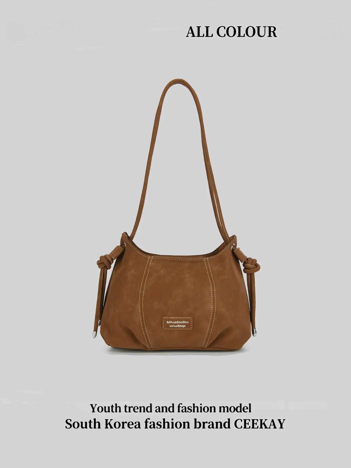 Ceekay Original Design Folded Single Shoulder Bag for Women Brown Underarm Bag Commuter Bag Trendy Youth Zipper Closure