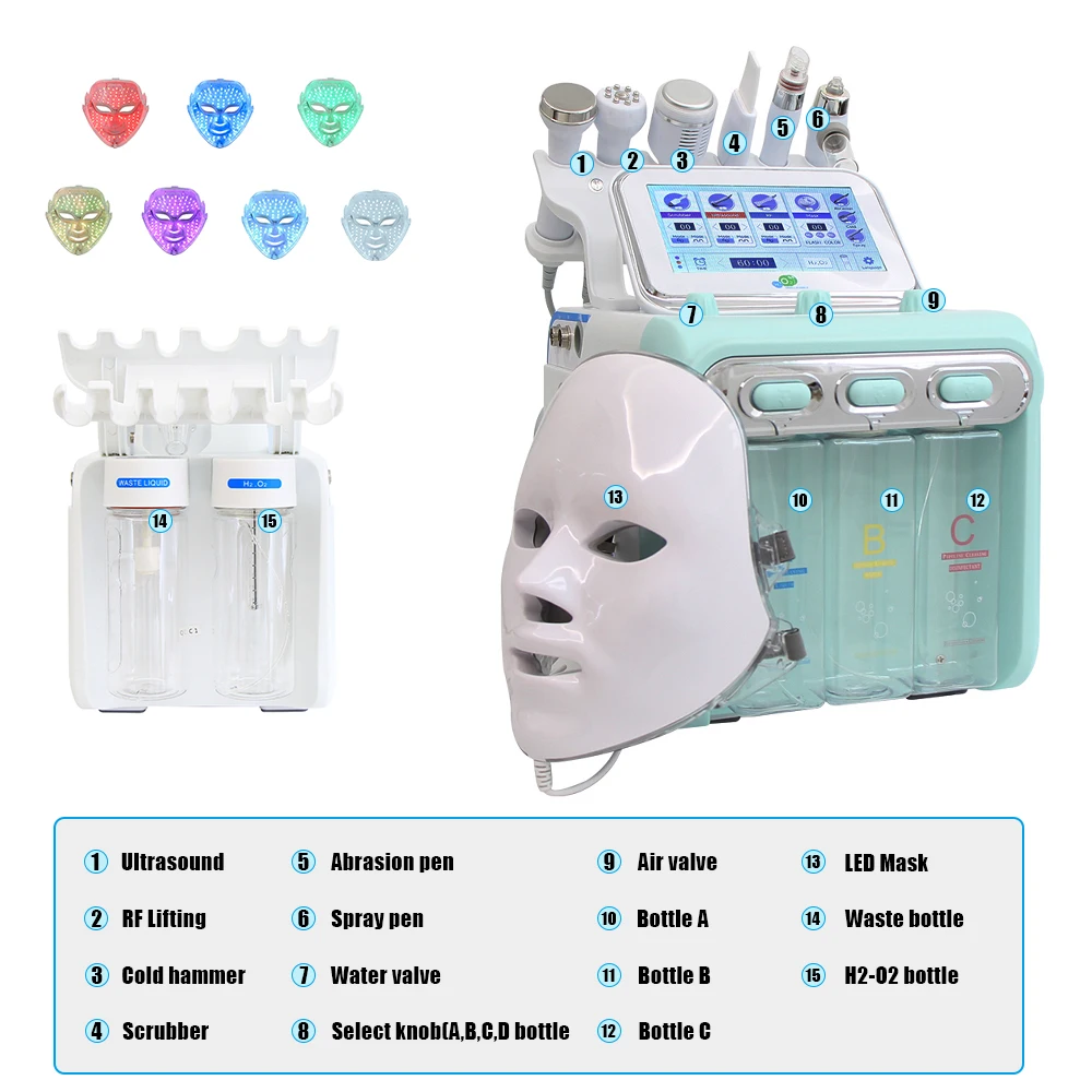 Hidro Dermoabrasão Facial Machine, Água Oxigênio, Hidrogênio, Limpeza Profunda, Peeling Auqa, Bio Lifting, Cravo Remover Ferramenta, 7 em 1, Novo