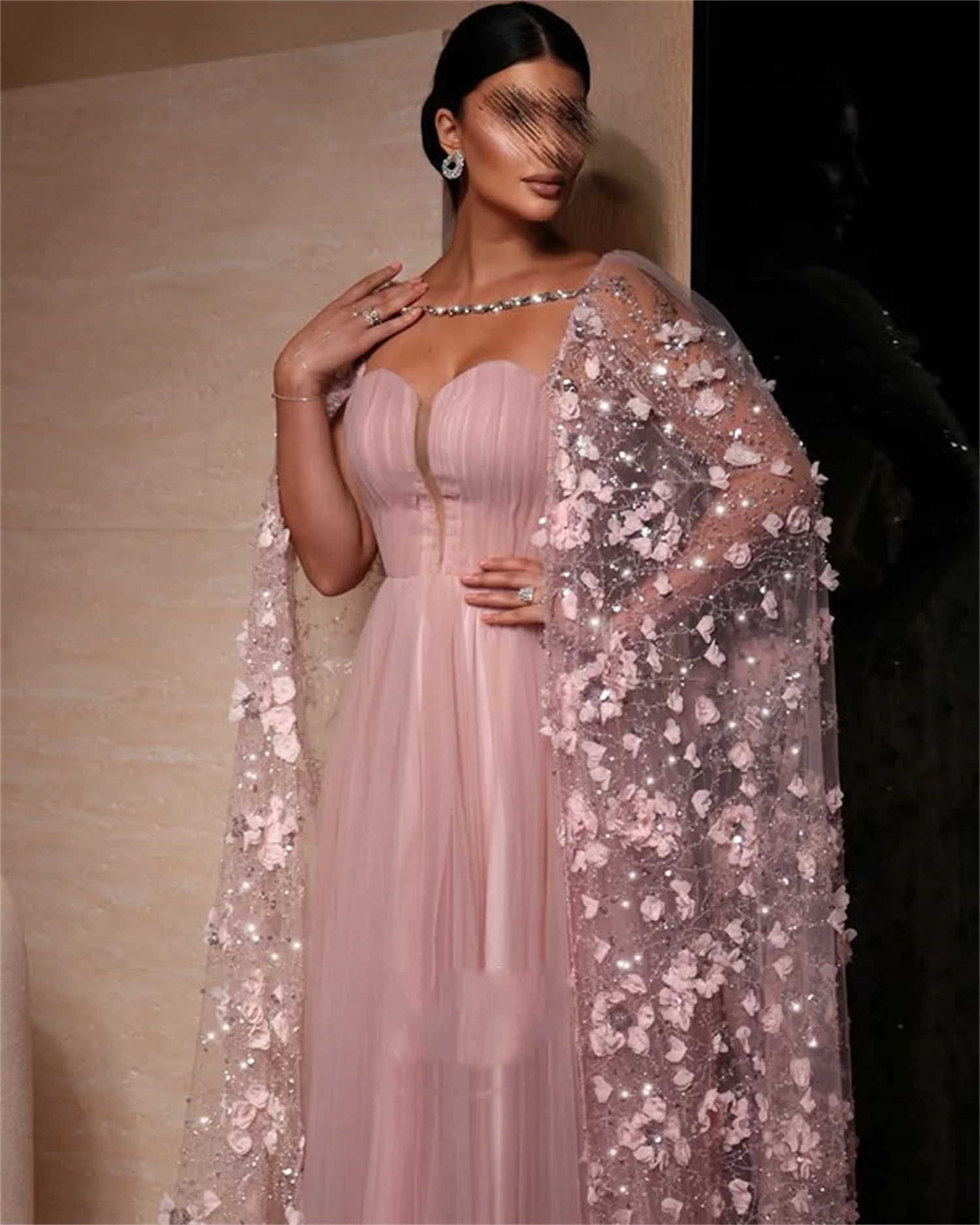 Aileen rosa vestidos de gala personalizado vestido de baile robes de soirée feminino vestido de noite xale فساتatuuratuurenyeikanikan danaч bago kuнее 3d flores