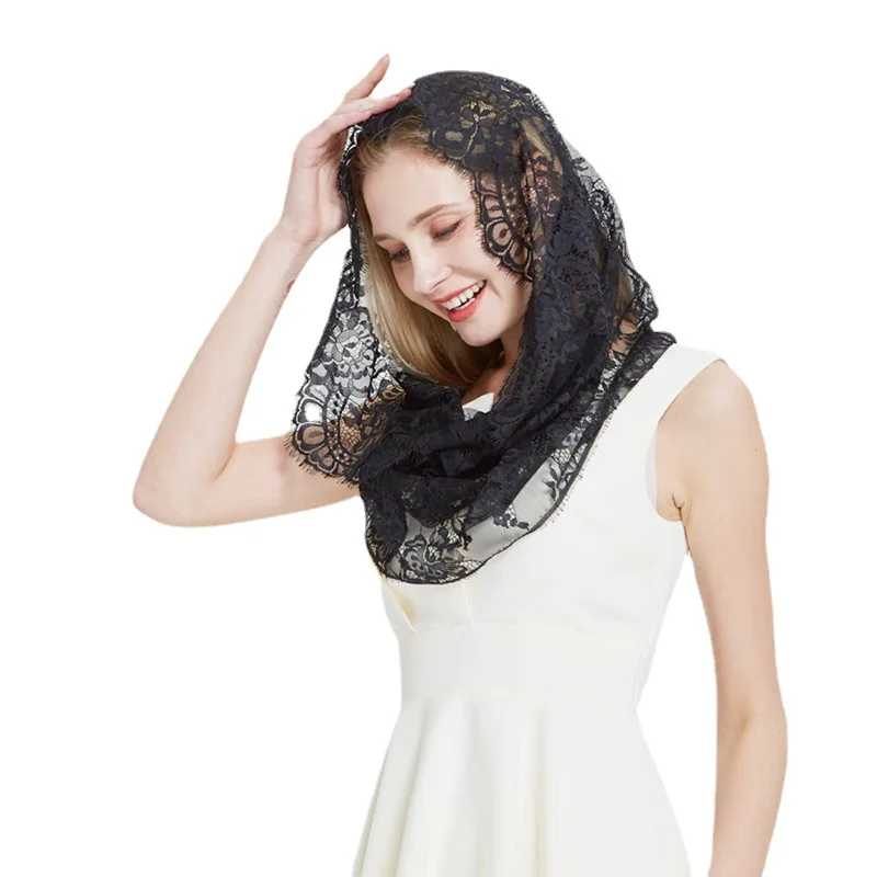 Europese en Amerikaanse stijl grensoverschrijdende nieuwe kanten holle rozensluier voor dames zwart-wit ademende sluier Koreaanse stijl tria