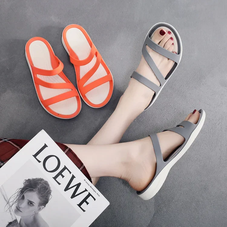 Women Shoes Sandals 2023 EVA Solid Color Garden Casual Slippers Women Jelly Shoe Sports Antiskid Beach Sandals Platform Slippers