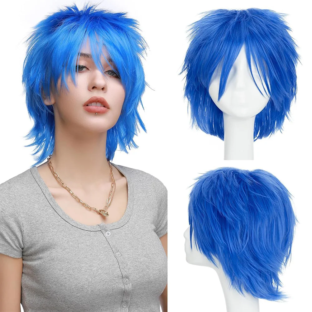 Synthetic Wig Cosplay Wig White Red Green Blue Pink Yellow Hair Short Layer Wig Fake Hair Extension Men Women Party Wig