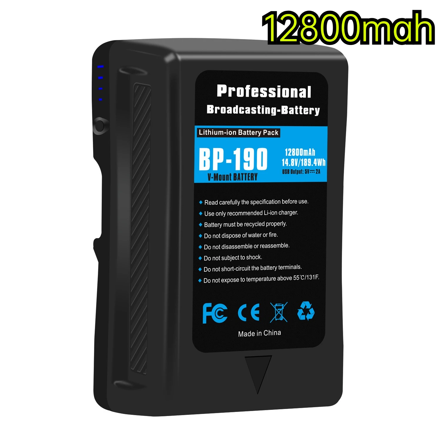 

Аккумулятор большой емкости 12800 мАч с V-образным креплением — совместим с камерой для трансляции Sony и светодиодной подсветкой с двойным выходом для камеры и монитора