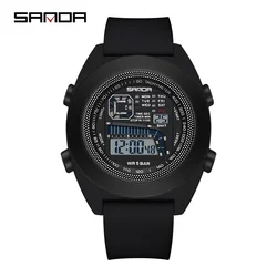 SANDA 9025 Digital Waterproof Wristwatch  New Single Core Electronic Watch  Multifunctional Silicone Tape Men's  Outdoor Sports