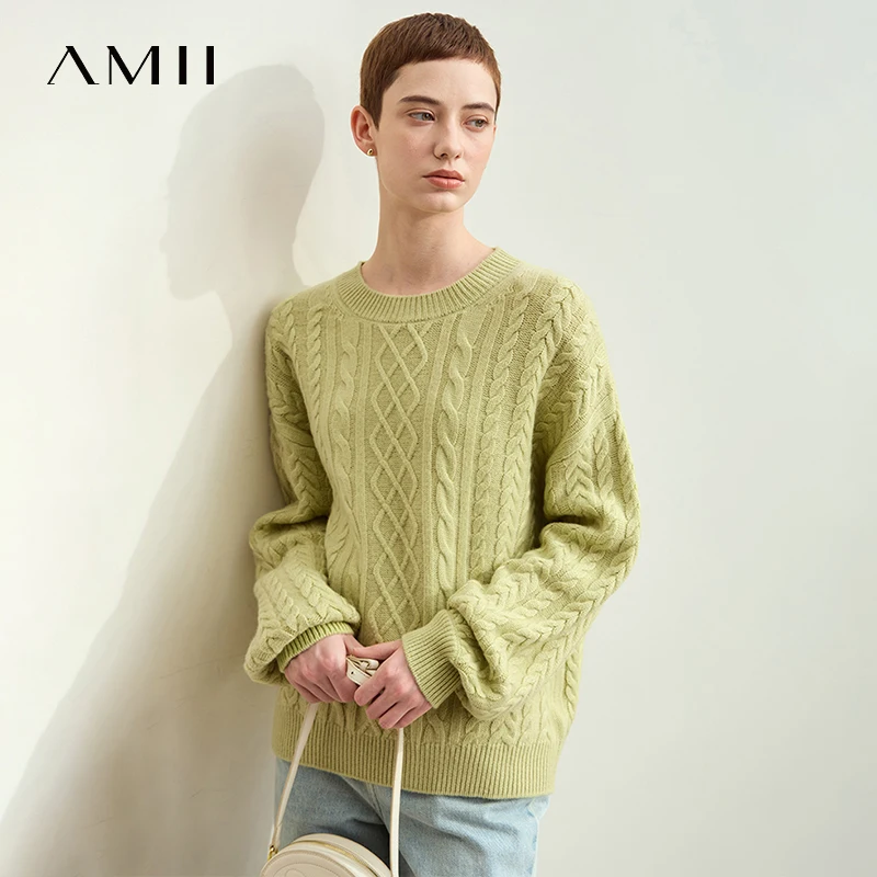 

Amii Minimalism Solid Women Sweater 2025 New Autumn Quality Wool O-neck Long Sleeve Vintage Knitted Pullover Soft Tops 12443119
