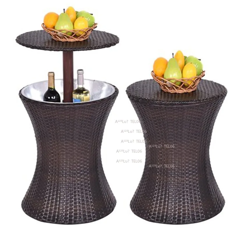 Rattan Ice Bucket Table Outdoor Bar Display Party Wedding Decorative Adjustable Height Stand