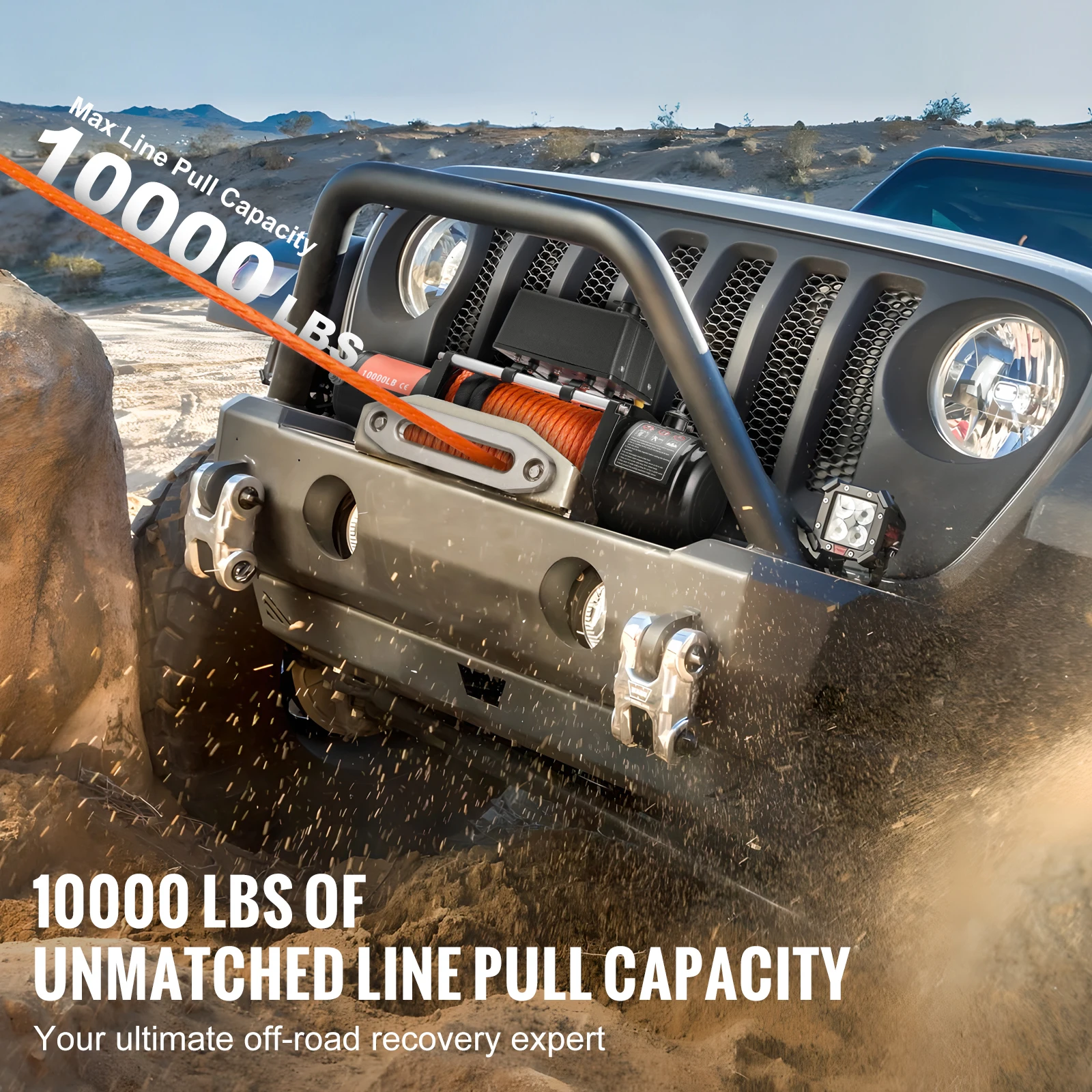 SucceBuy treuil électrique 10000lb 12V camion treuil de voiture avec corde synthétique de 65 pieds contrôle sans fil IP55 pour remorquage tout-terrain SUV Jeep