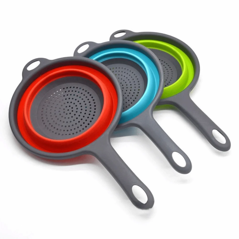 With Handle Silicone Colander Folding Feature Collapsible Design Collapsible Colander Draining Function Heat Resistant