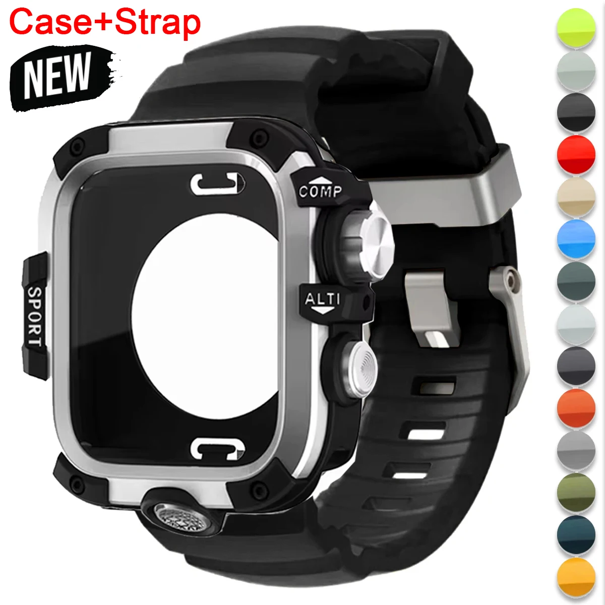 

Silicone Strap+Metal Case For iWatch Ultra2 3 For Apple Watch 10/9/8/1/2/3/4/5/6/7 Sports Bracelet Band 46mm 49mm 45mm 44mm 42mm