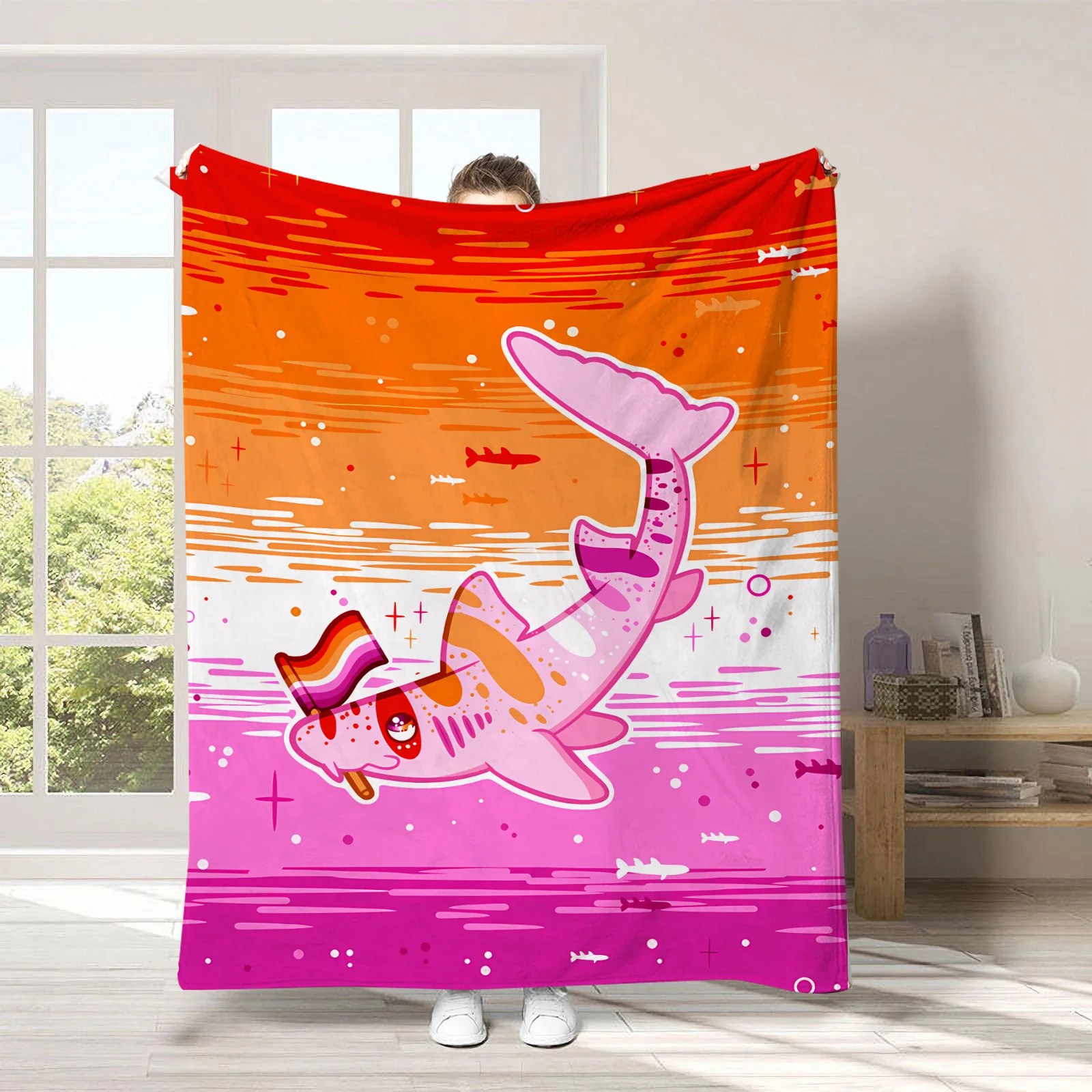 1Pc Blanket Flannel Cartoon Marine Whale Manta Ray Print QualityThrow Couch Fluffy Home Work Decoration Excellent Gift Choice