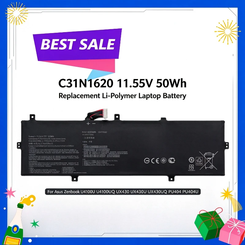 C31N1620 11.55V 50Wh Replacement Li-Polymer Laptop Battery for Asus Zenbook U4100U U4100UQ UX430 UX430U UX430UQ PU404 PU404U