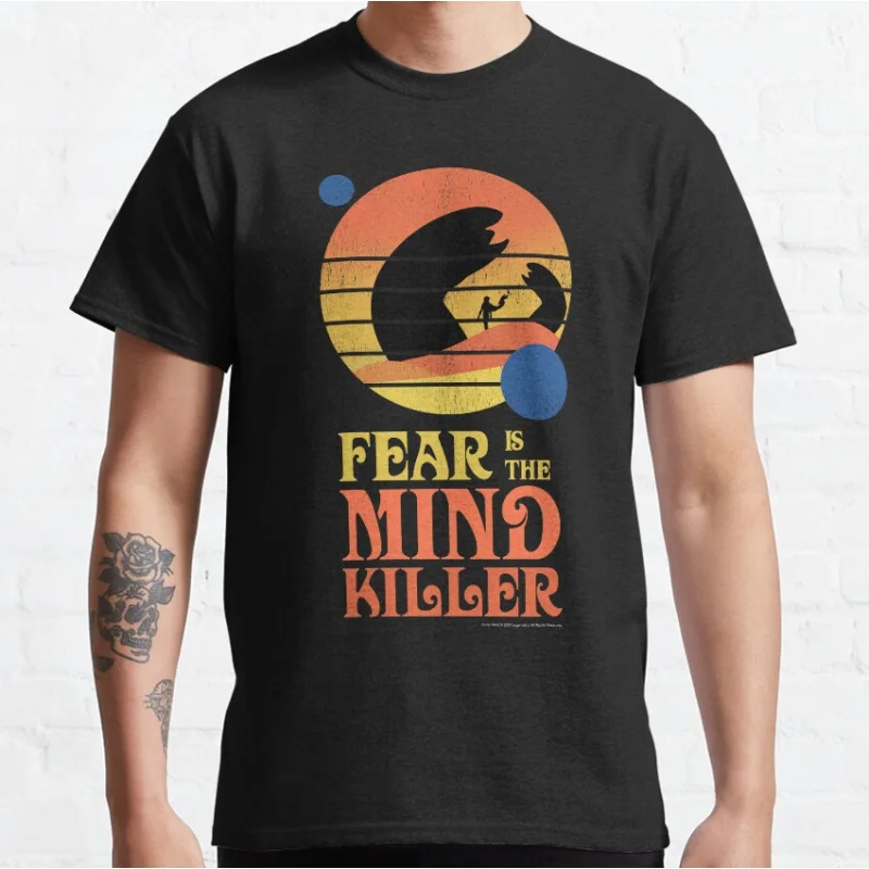 

Dune Fear Is The Mind Killer, Retro Vintage Shai Hulud sic fi Gift t shirt Large size Tops 100% cotton printed mens Clothes