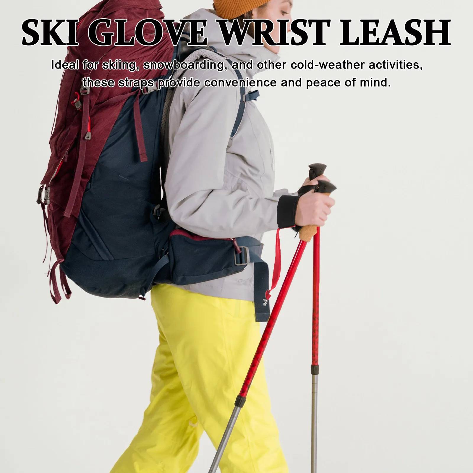 

4Pcs Ski Glove Wrist Straps Elastic Safety Leash Carrier Clip Metal Button Winter Sports Keeper Ski Glove Wrist Strap